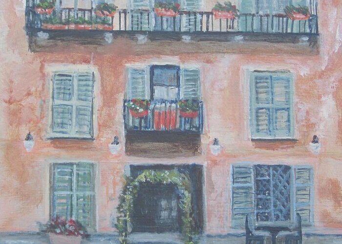 Miniature Painting Greeting Card featuring the painting Windows and Shutters by Paula Pagliughi