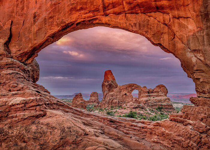 Arches Greeting Card featuring the photograph Windows at Sunrise by Michael Ash