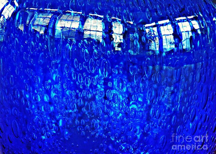 Glass Greeting Card featuring the photograph Windows Reflected on a Blue Bowl by Sarah Loft