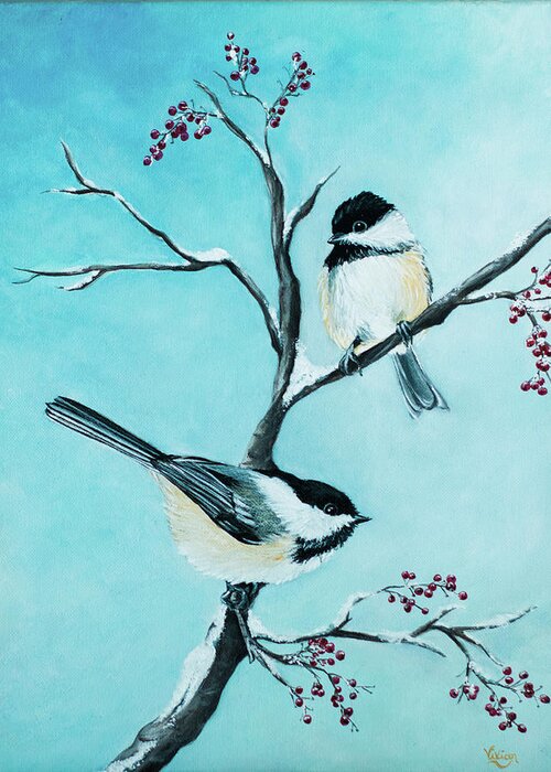 Chickadee's Greeting Card featuring the painting Windows View by Vivian Casey Fine Art