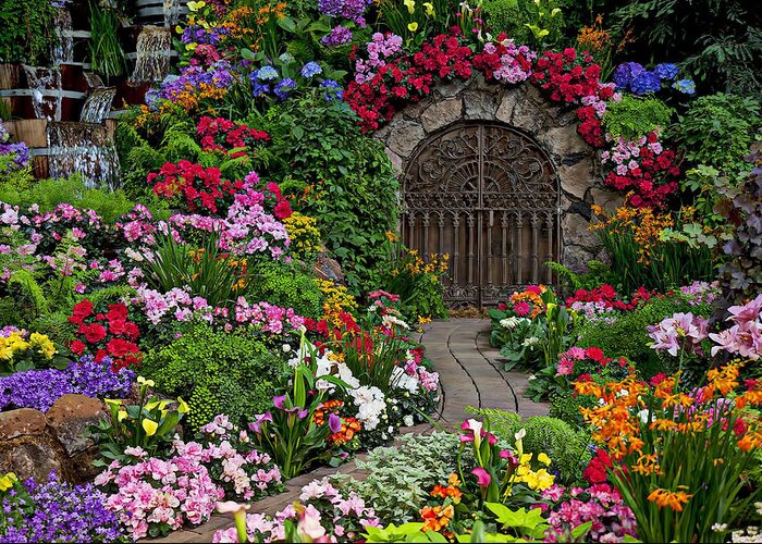 Flowers Greeting Card featuring the photograph Wine celler gates by Garry Gay