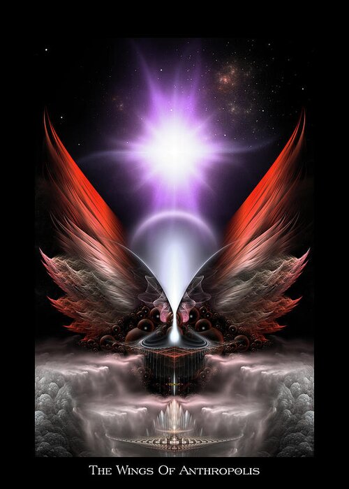 Wings Of Anthropils Greeting Card featuring the digital art Wings Of Anthropolis HC Fractal Composition by Rolando Burbon