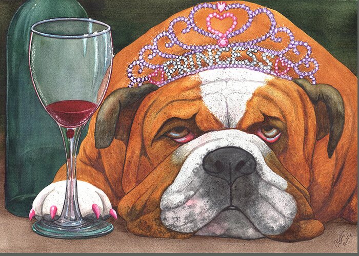 Bulldog Greeting Card featuring the painting Wining Princess by Catherine G McElroy