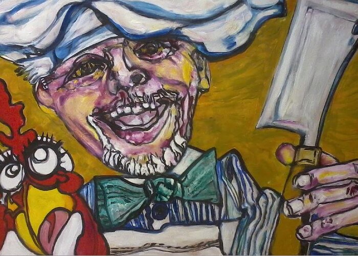 Abstract Greeting Card featuring the painting Winner Winner Chicken Dinner by Greta Gnatek Redzko