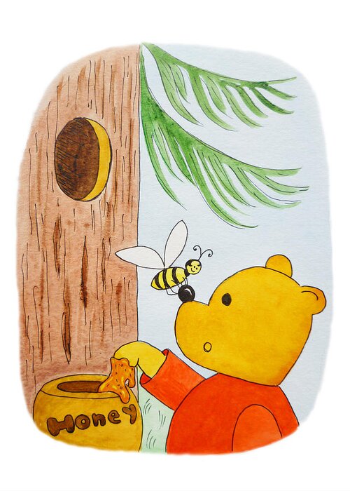 Winnie-the-pooh Greeting Card featuring the painting Winnie The Pooh and His Lunch by Irina Sztukowski