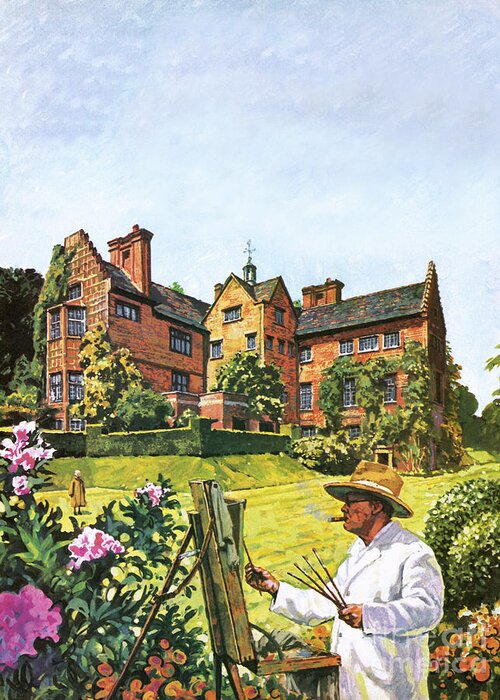 Winston Churchill Painting At Chartwell Greeting Card featuring the painting Winston Churchill painting at Chartwell by Harry Green