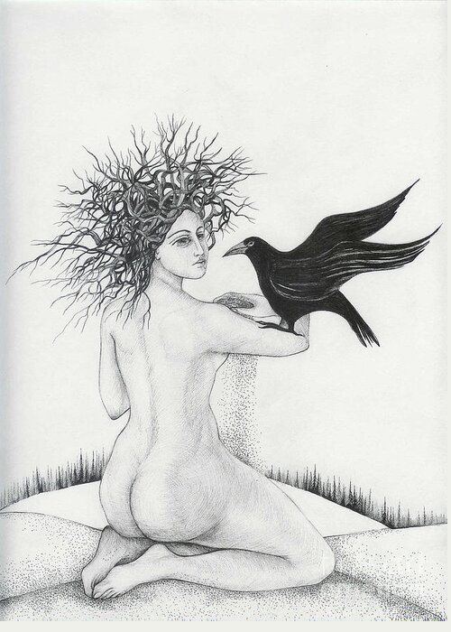 Nude Greeting Card featuring the drawing Winter by Anna Duyunova