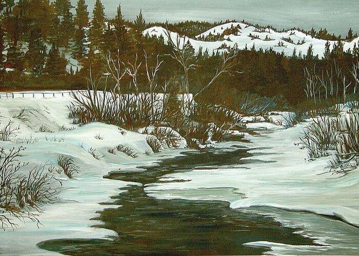 Landscape Greeting Card featuring the painting Winter at Silver Creek by Bonnie Peacher