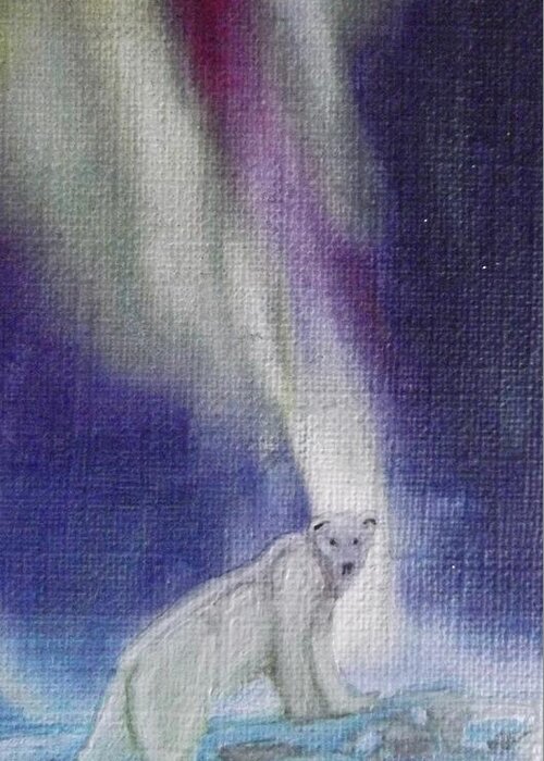 Winter Greeting Card featuring the painting Winter Aurora by Cara Frafjord