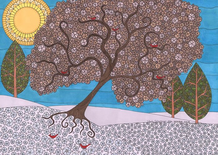 Tree Greeting Card featuring the drawing Winter Calm by Pamela Schiermeyer