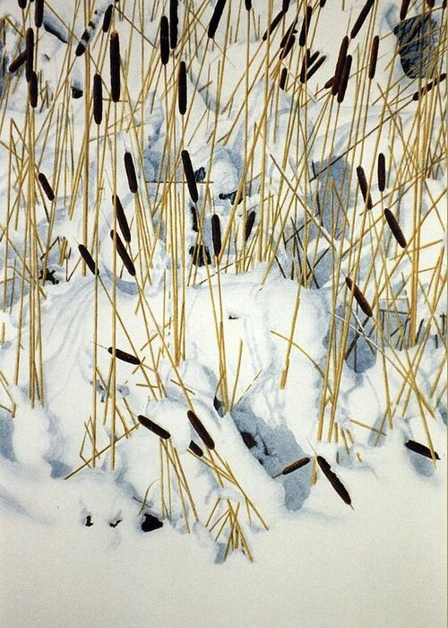 Cattails Greeting Card featuring the painting Winter Cattails by Conrad Mieschke