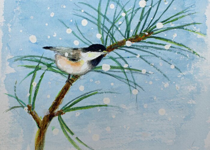 Chickadee Greeting Card featuring the painting Winter Chickadee by Marlene Schwartz Massey