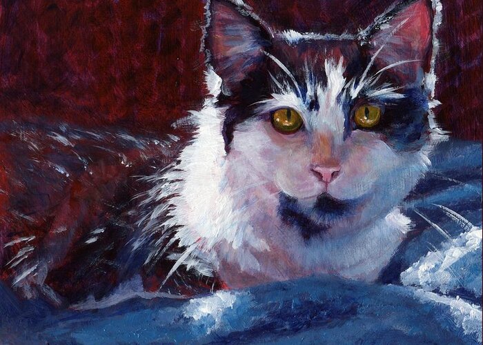 Cat Greeting Card featuring the painting Winter Comfort by Pat Burns