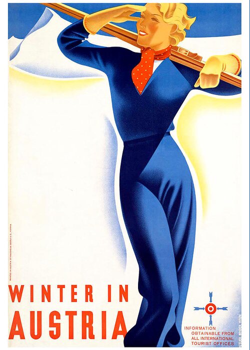 Winter Greeting Card featuring the painting Winter in Austria, Alps, ski girl, travel poster by Long Shot