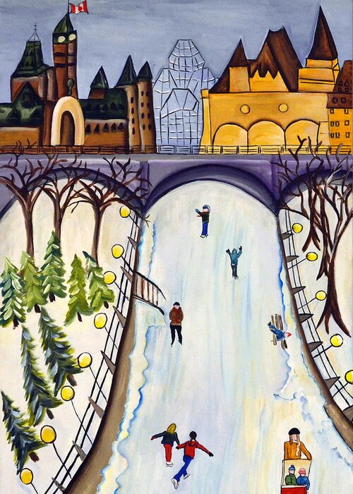 Abstract Greeting Card featuring the painting Winter in Ottawa by Heather Lovat-Fraser