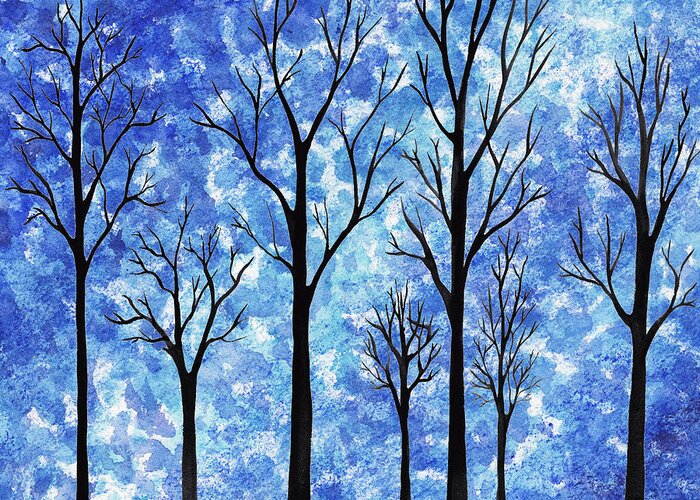 Winter In The Woods Greeting Card featuring the painting Winter In The Woods Abstract by Irina Sztukowski