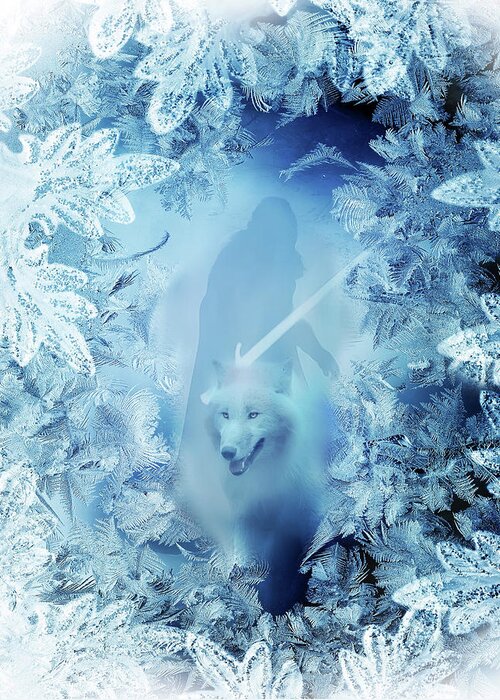 Jon Snow And Ghost Greeting Card featuring the digital art Winter is here - Jon snow and Ghost - game of thrones by Lilia D
