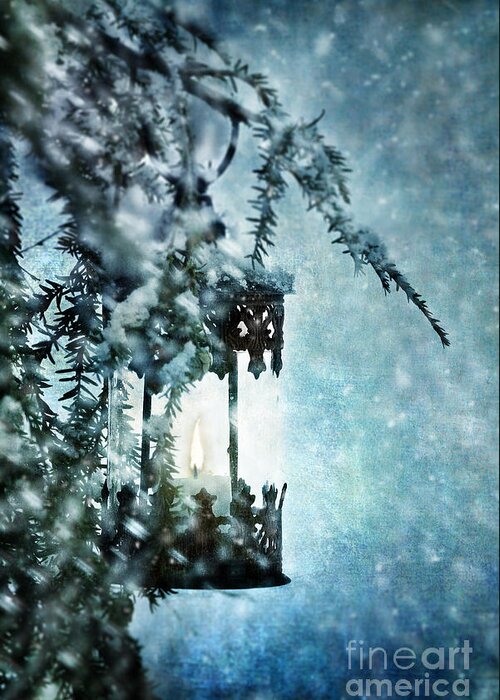 Close Up Greeting Card featuring the photograph Winter Lantern by Stephanie Frey