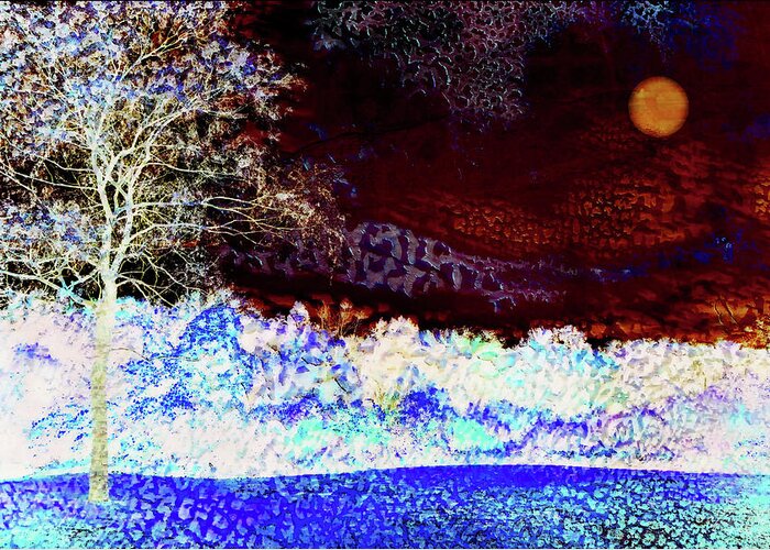 Winter Greeting Card featuring the digital art Winter Moon landscape by Lilia S