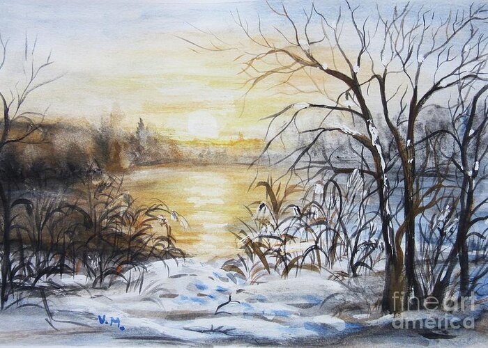 Landscape Greeting Card featuring the painting Winter Morning by Vesna Martinjak
