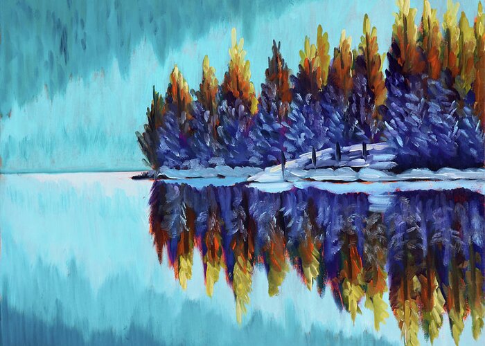 Winter Greeting Card featuring the painting Winter - Mountain Lake by Kevin Hughes