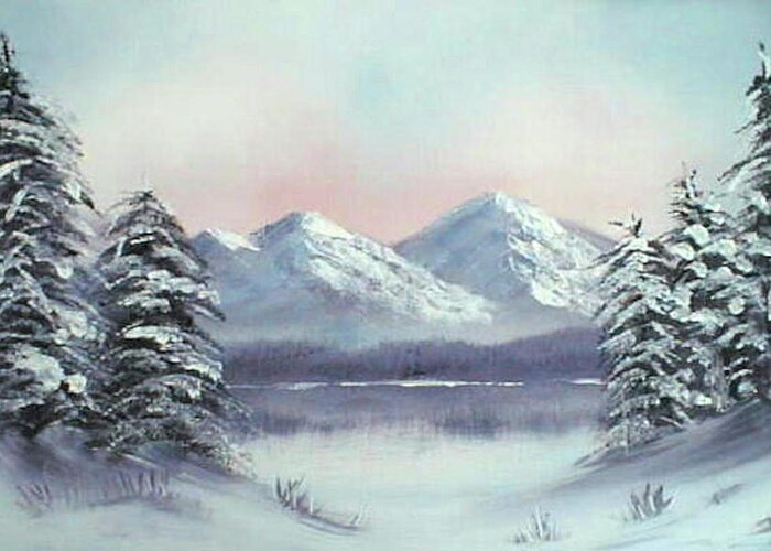 Winter Greeting Card featuring the painting Winter - O18 by Roger Cummiskey