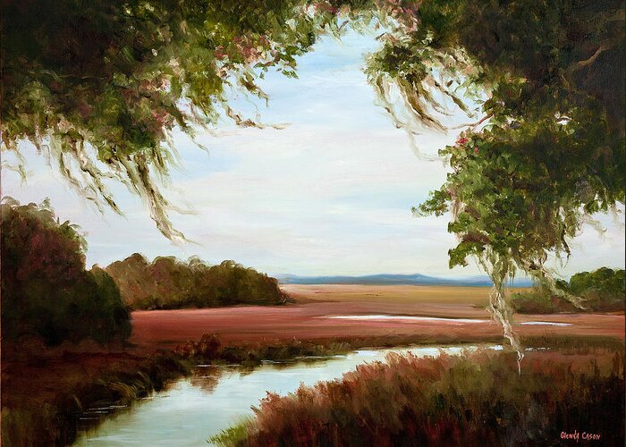 Marshland Greeting Card featuring the painting Winter On the Marsh by Glenda Cason