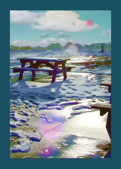 Winter Greeting Card featuring the digital art Winter Park Bench by Rod Whyte