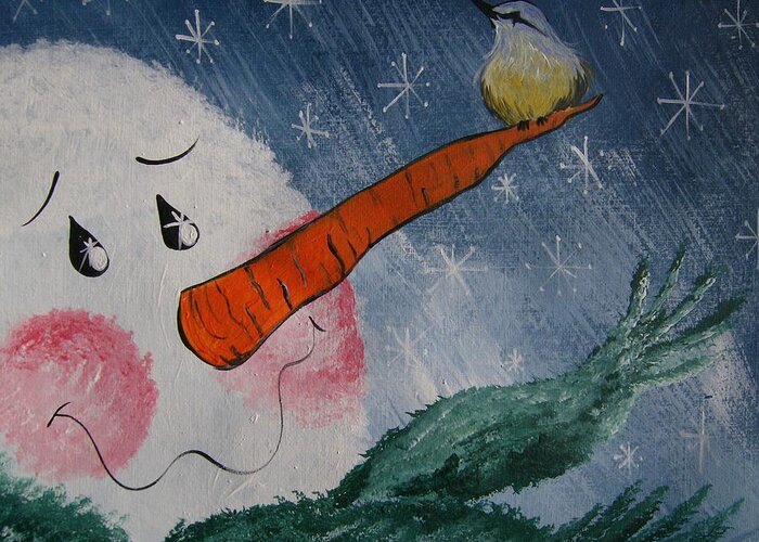 Snow Greeting Card featuring the painting Winter Perch by Leslie Manley