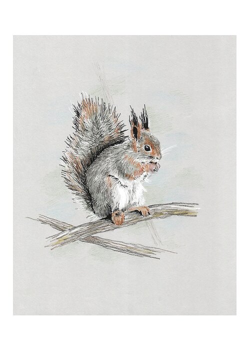 Squirrel Greeting Card featuring the painting Winter Red Squirrel by Masha Batkova