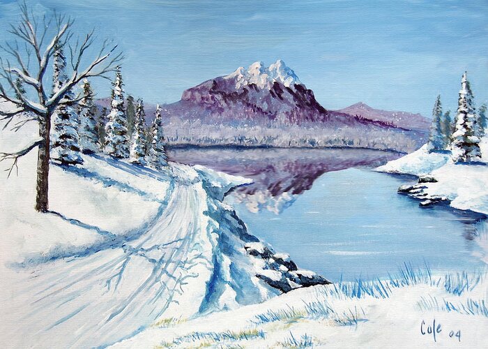 Winter Greeting Card featuring the painting Winter Road by Larry Cole