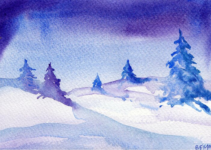 Landscape Greeting Card featuring the painting Winter sky by Clara Sue Beym