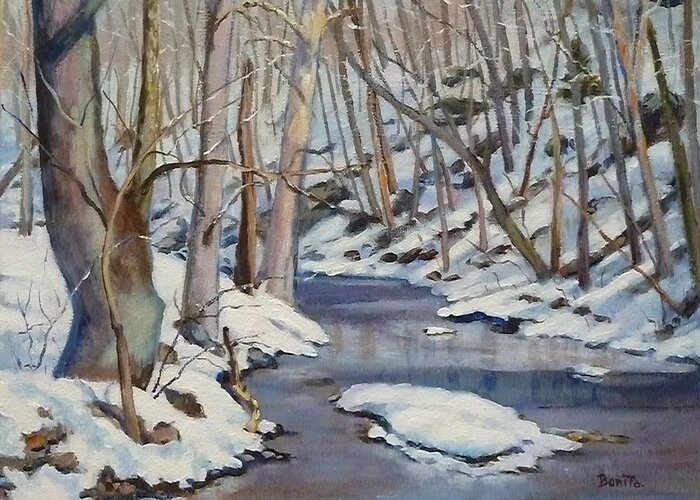 New Jersey Greeting Card featuring the painting Winter Stream by Bonita Waitl