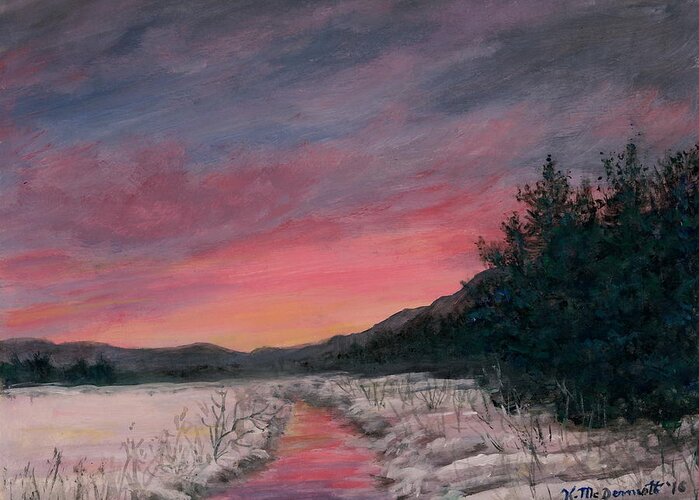 Night Sky Greeting Card featuring the painting Winter Sundown by Kathleen McDermott