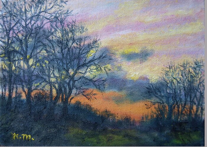 Sky Greeting Card featuring the painting Winter Sundown Sketch by Kathleen McDermott