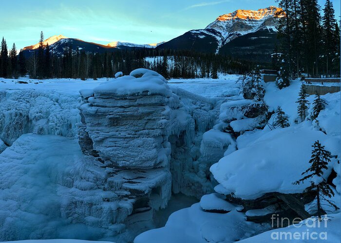 Athabasca Falls Greeting Card featuring the photograph Winter Sunkiss Over Athabasca Falls by Adam Jewell