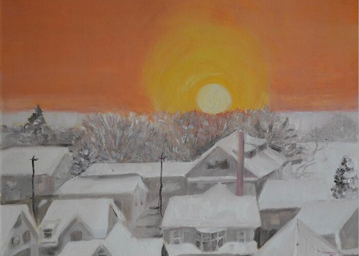 Snow Greeting Card featuring the painting Winter Sunrise by Julie Todd-Cundiff