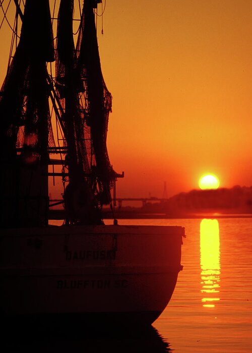 Boat Greeting Card featuring the photograph Winter Sunset Hilton Head by Jerry Griffin
