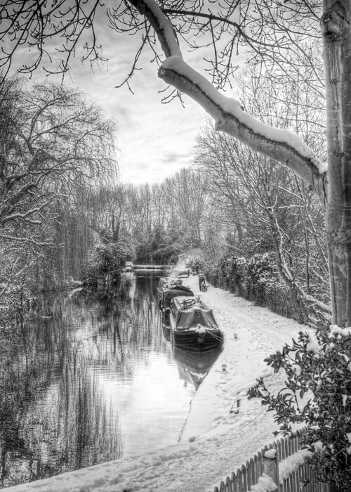 Black And White Landscape Greeting Card featuring the photograph Winter Sunset On The River in Black and White by Gill Billington