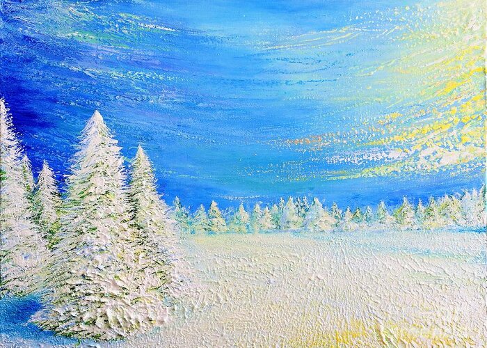 Winter Greeting Card featuring the painting Winter by Teresa Wegrzyn