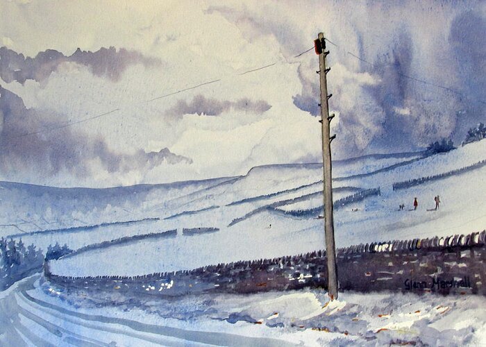 Glenn Marshall Yorkshire Artist Greeting Card featuring the painting Winter Walkers by Glenn Marshall