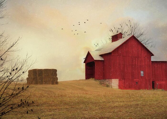 Barn Greeting Card featuring the photograph Winter's Arrival by Lori Deiter