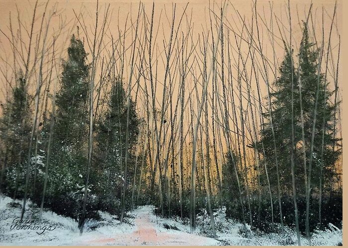 Landscape Greeting Card featuring the pastel Winters Cold Kiss by Gary Edward Jennings
