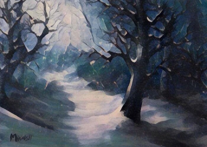 Landscapes Greeting Card featuring the painting Winter's eve by Megan Walsh