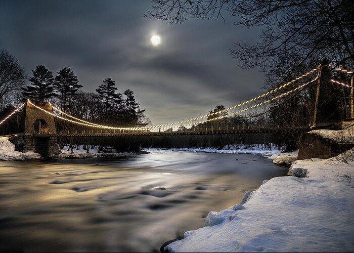 Wire Bridge Greeting Card featuring the photograph Wire Bridge Under a Full Moon by John Meader