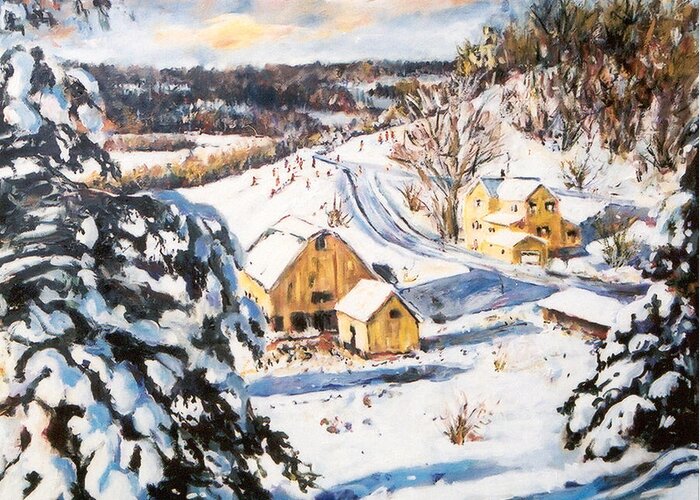 Ingrid Dohm Greeting Card featuring the painting Wisconsin Farm by Ingrid Dohm