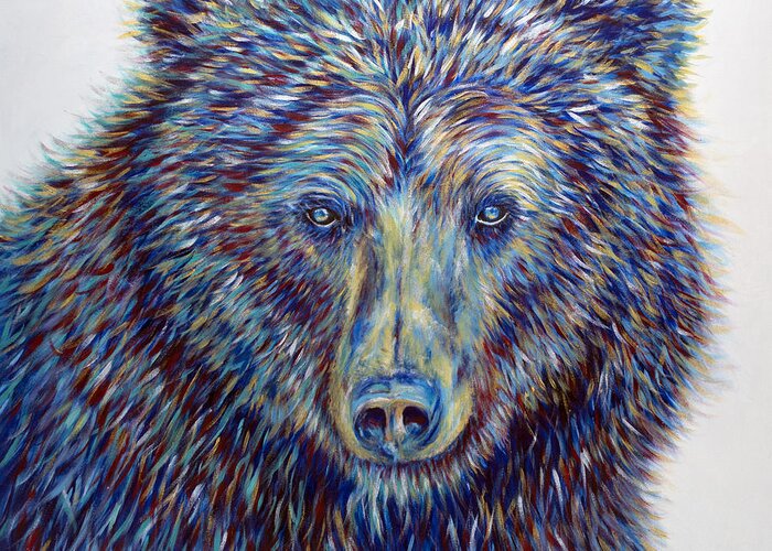 Grizzly Greeting Card featuring the painting Wise Eyes by Teshia Art