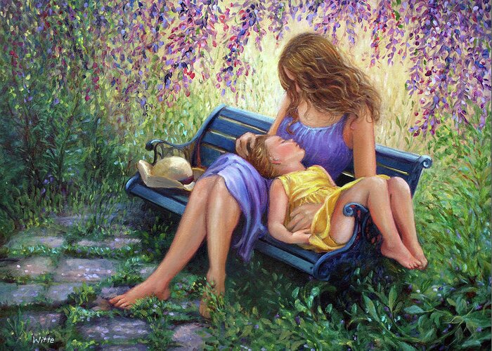 Mother And Child Greeting Card featuring the painting Wisteria Dream by Marie Witte