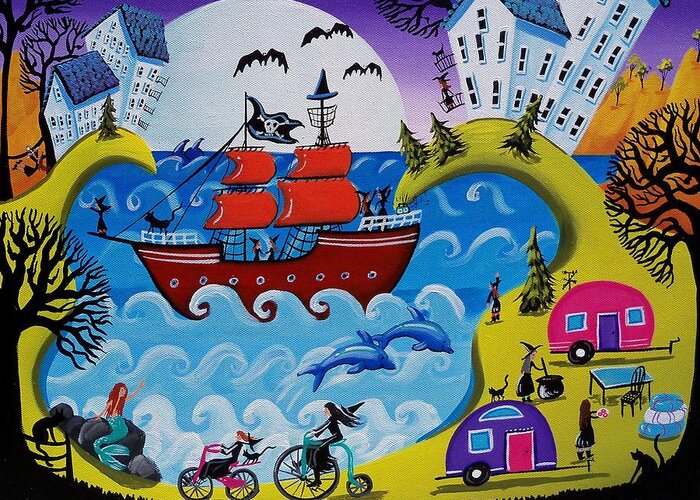 Pirate Greeting Card featuring the painting Witches By The Sea by Debbie Criswell