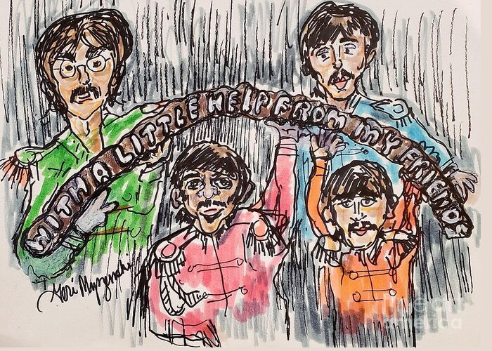 The Beatles Greeting Card featuring the mixed media With a Little Help from My Friends The Beatles by Geraldine Myszenski